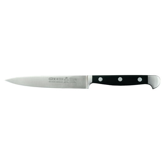 Gude Alpha Series Forged Double Bolster Utility Knife 5-in, Black Hostaform Handle