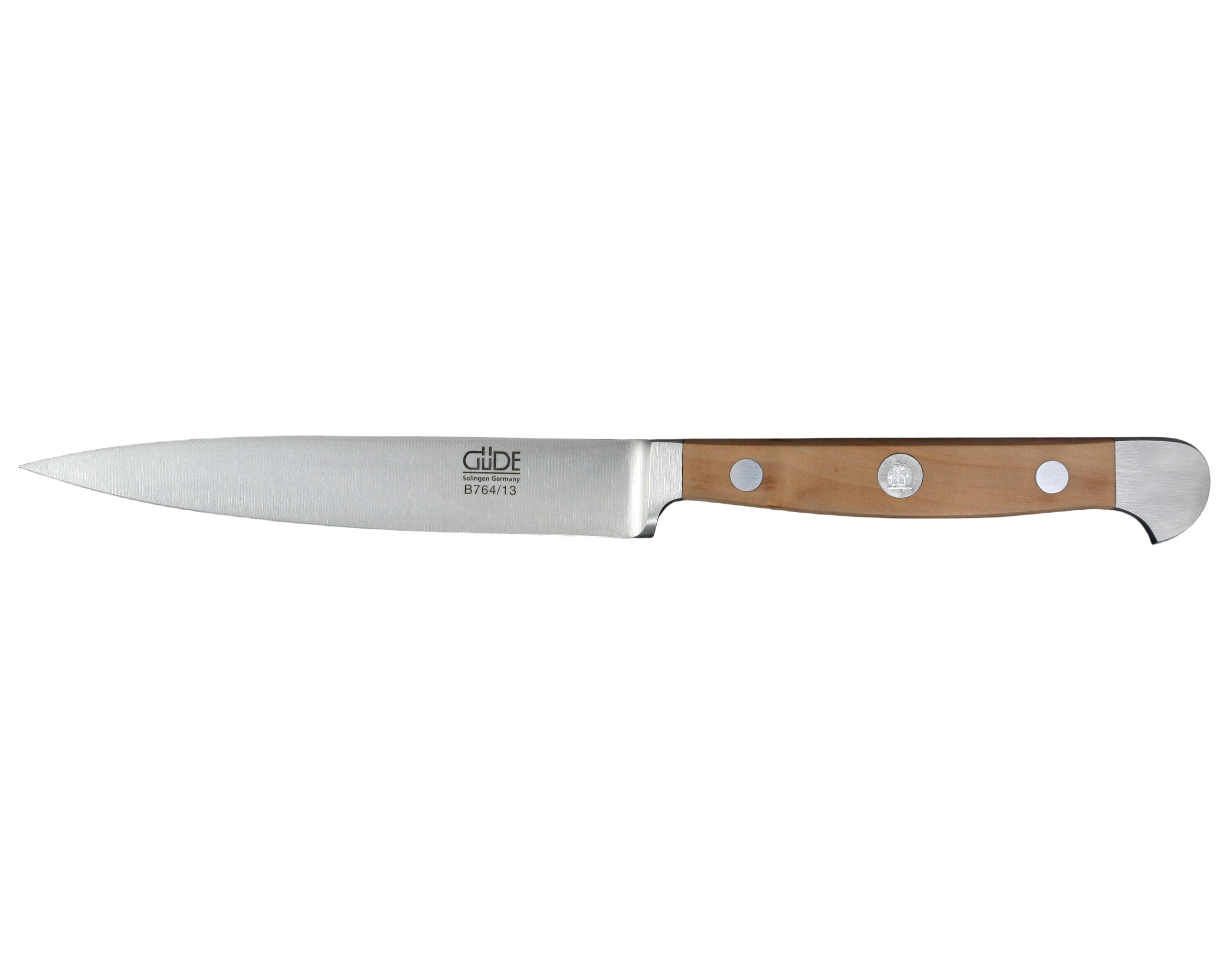 Gude Alpha Pear Series Forged Double Bolster Utility Knife 5-in, Luxury Pear Wood Handle - Gude Shop USA
