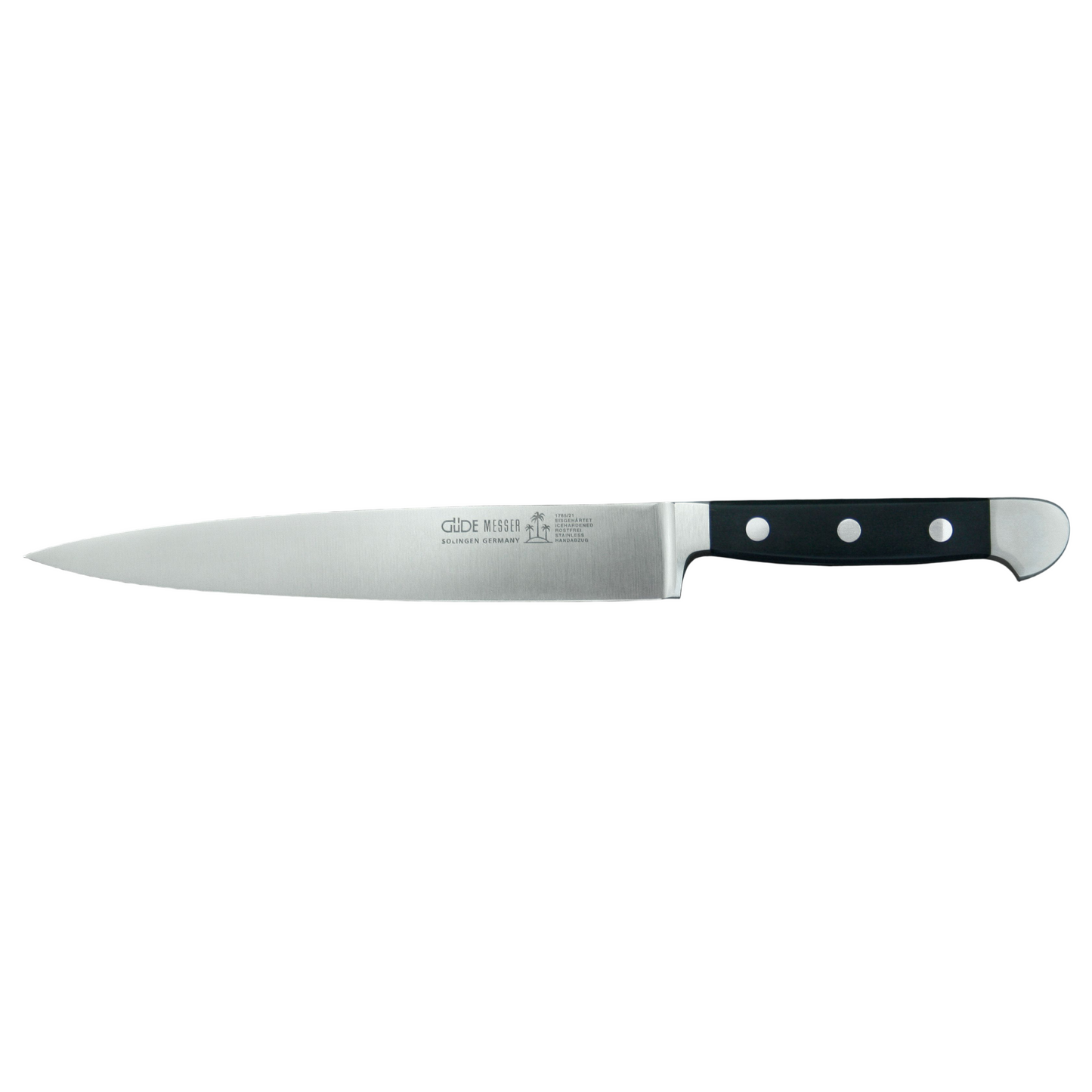 Gude Alpha Series Forged Double Bolster Carving Knife 8-in, Black Hostaform Handle