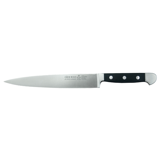 Gude Alpha Series Forged Double Bolster Carving Knife 8-in, Black Hostaform Handle