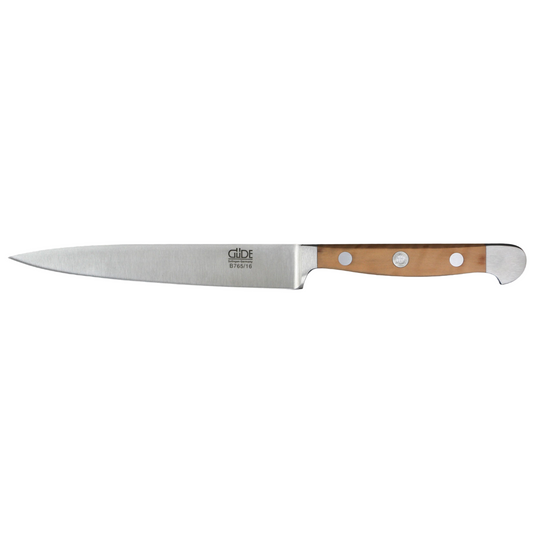 Gude Alpha Pear Series Forged Double Bolster Slicing Knife 6-in, Luxury Pear Wood Handle