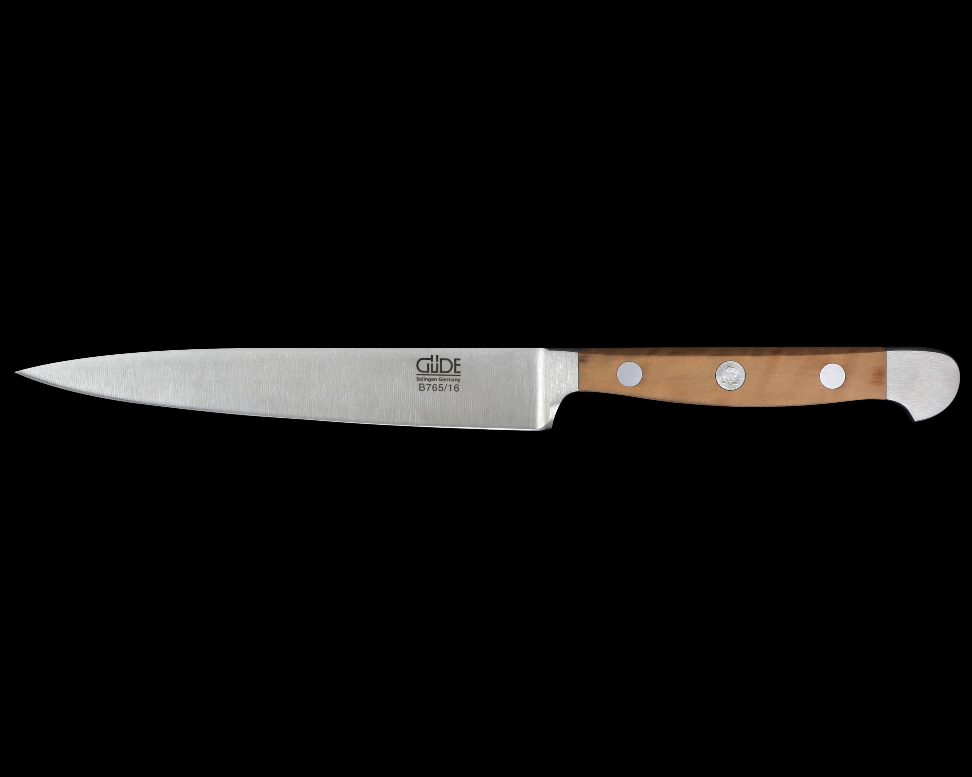 Gude Alpha Pear Series Forged Double Bolster Slicing Knife 6", Pearwood Handle - GuedeUSA