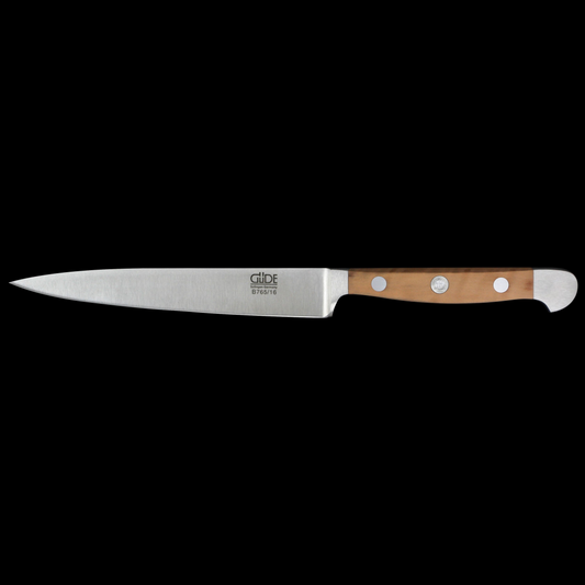 Gude Alpha Birne Series Forged Double Bolster Slicing Knife 6", Pearwood Handle - GuedeUSA