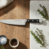 Gude Alpha Series Forged Double Bolster Chef's Knife 8-in, Black Hostaform Handle – Gude Shop USA