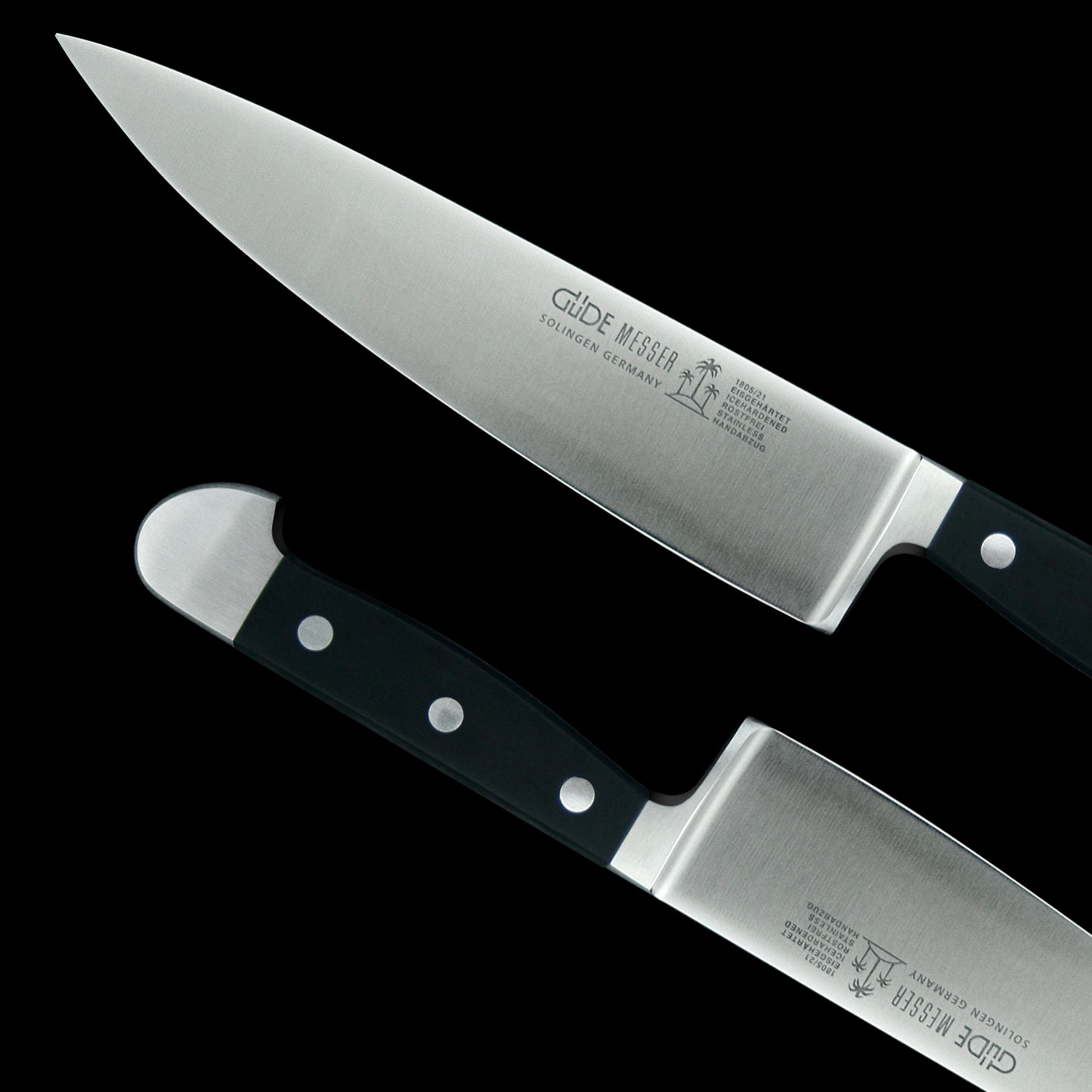 Gude Alpha Series Forged Double Bolster Chef's Knife 10", Black Hostaform Handle - GuedeUSA