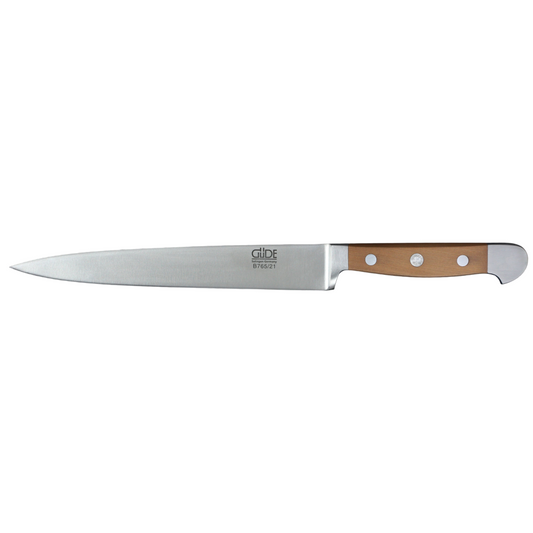 Gude Alpha Pear Series Forged Double Bolster Carving Knife 8-in, Luxury Pear Wood Handle