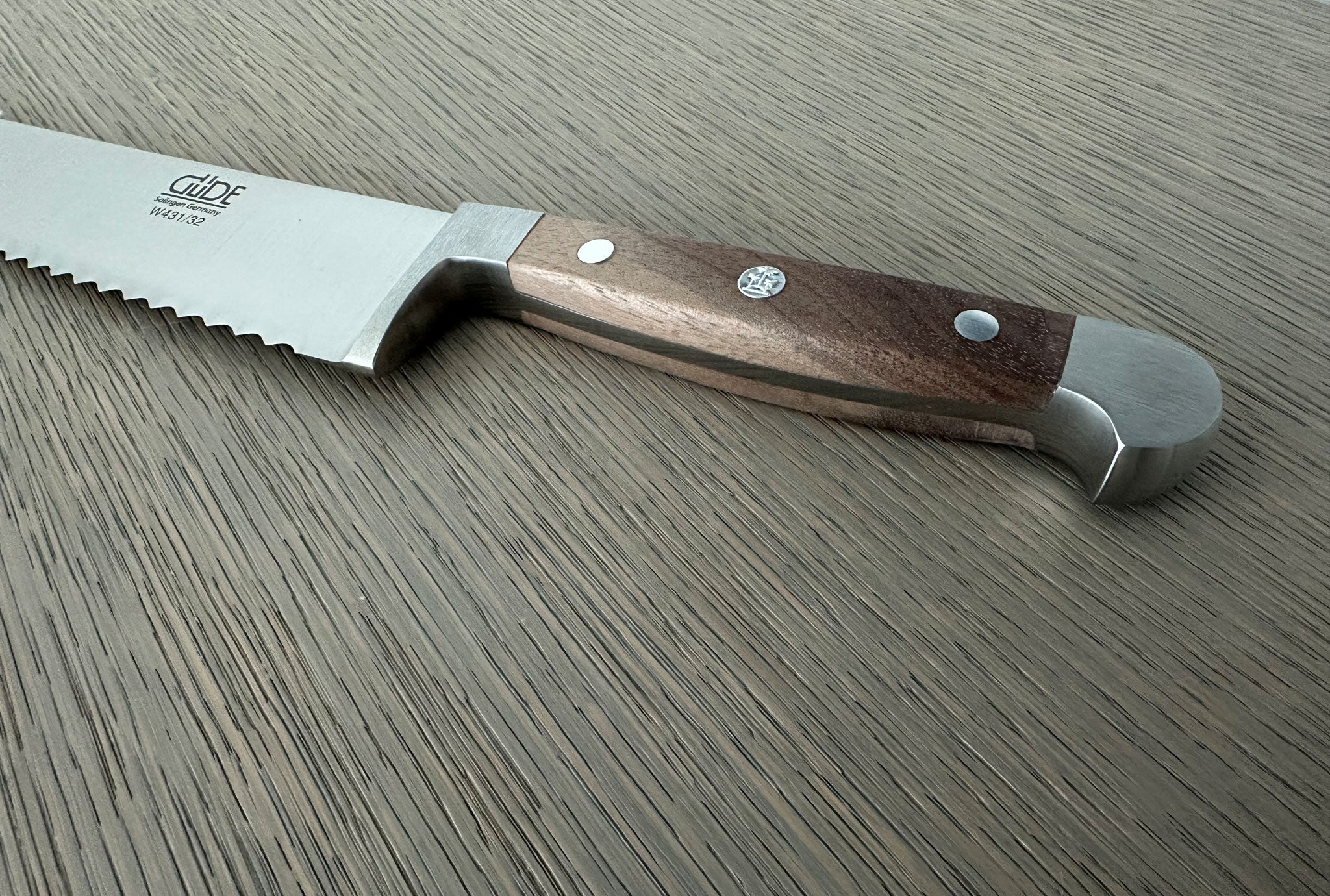Güde Alpha Walnut Bread Knife 12" | Hand-Forged German Serrated Knife for Right & Left-Handed Use - Gude Shop USA