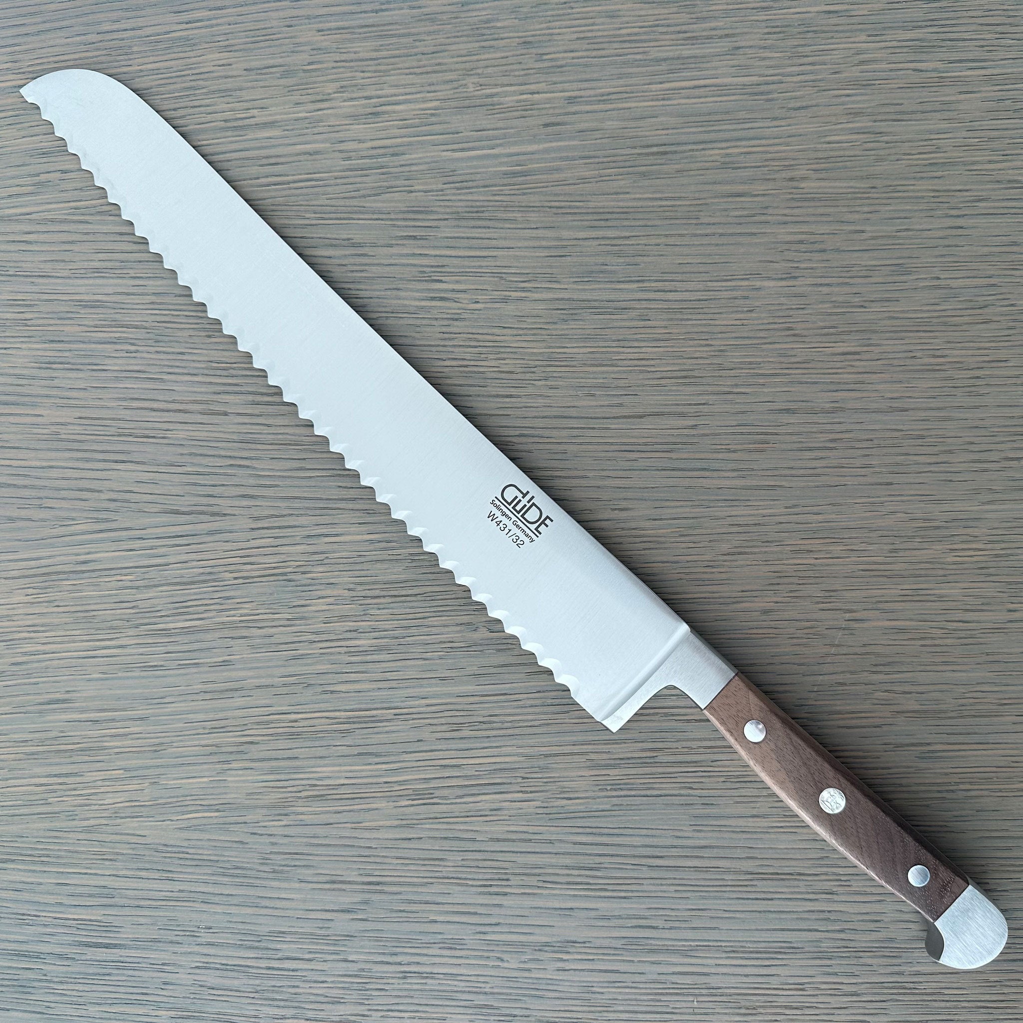 Güde Alpha Walnut Bread Knife 12" | Hand-Forged German Serrated Knife for Right & Left-Handed Use - Gude Shop USA