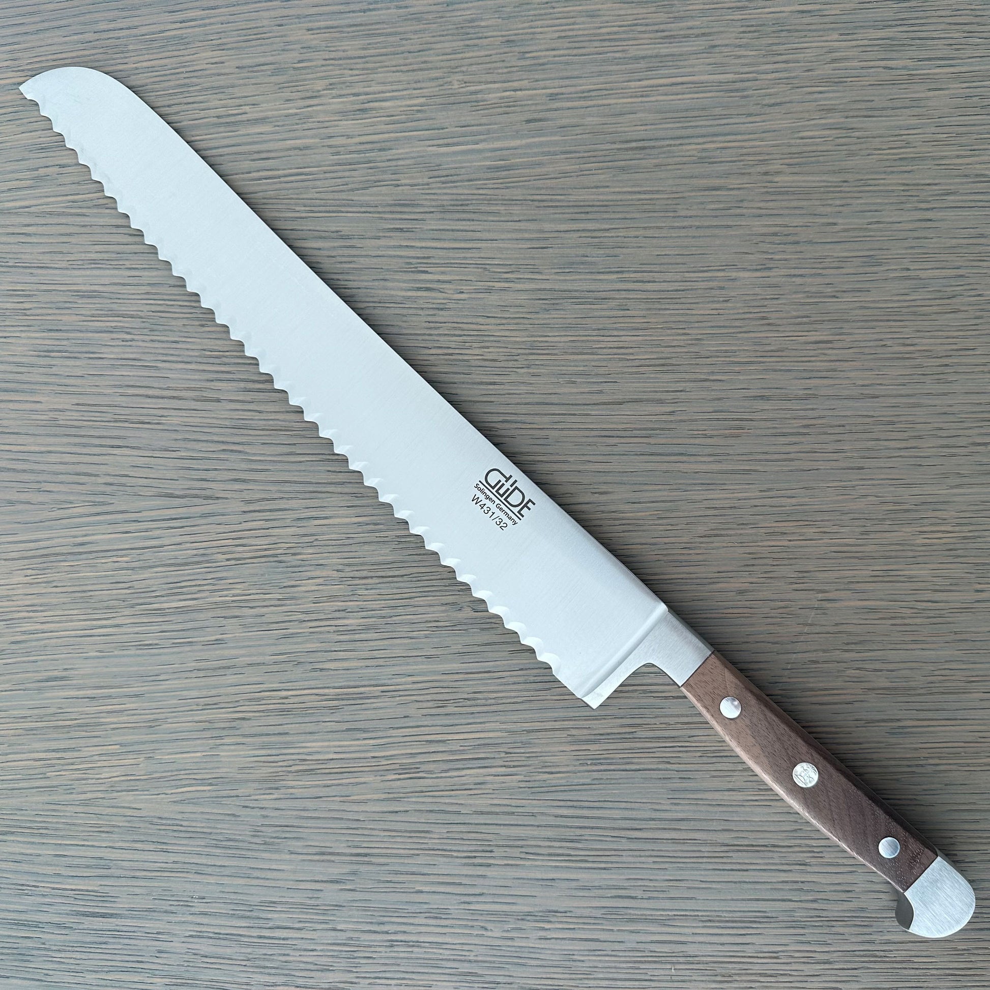 Güde Alpha Walnut Bread Knife 12" | Hand-Forged German Serrated Knife for Right & Left-Handed Use - Gude Shop USA