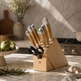 Güde Alpha Olive Series 8-piece knife block set, blades forged from single bars of high-carbon stainless steel