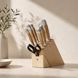 Güde Alpha Olive Series 8-piece knife block set, hand-wash olivewood handles shaped for a comfortable grip