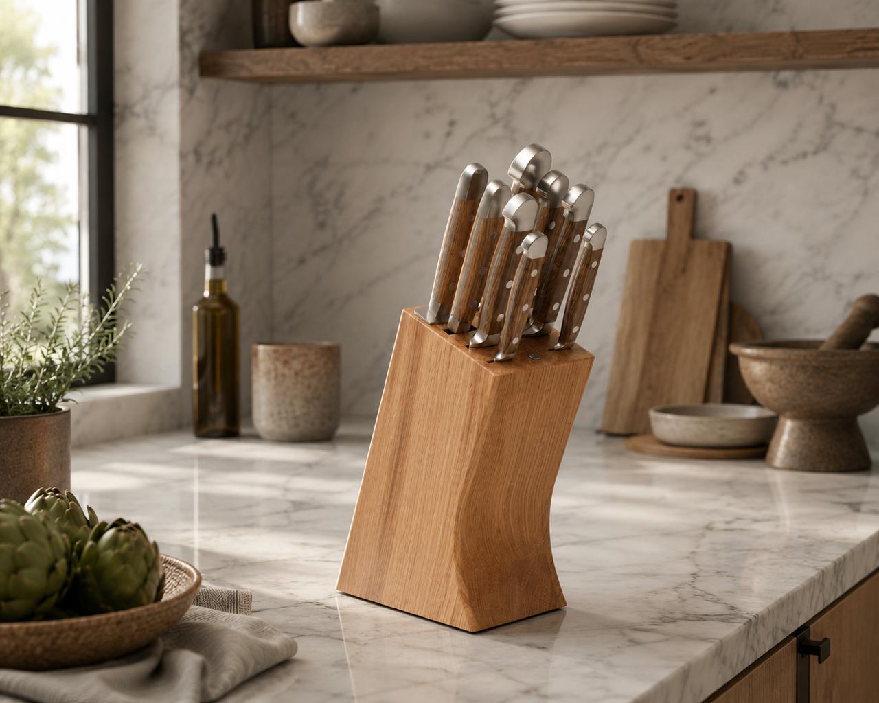 Gude Alpha Barrel Oak Series 9-Piece Knife Block Set, Oak Wood Handle – Gude Shop USA