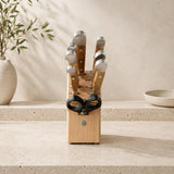 Güde Alpha Olive Series 10-Piece Knife Block Set, hand-wash olive wood handles to preserve the natural grain