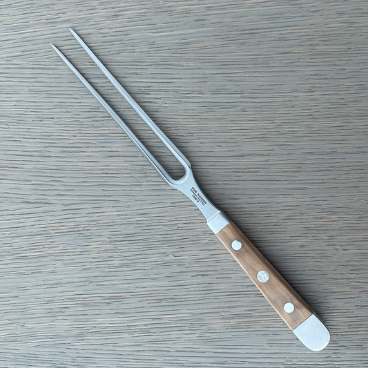 Gude Alpha Olive Series Forged Double Bolster Meat Fork 7-in, Olivewood Handle