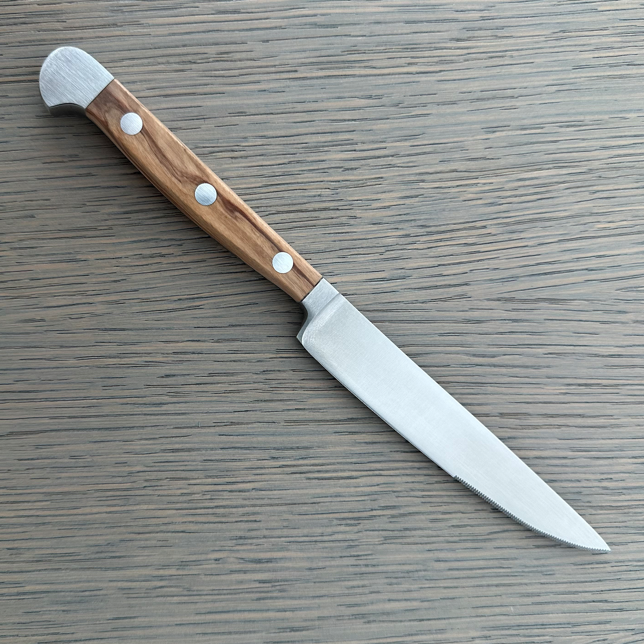 Gude Alpha Olive Series Forged Double Bolster Serrated Steak Knife 4-1/2-in, Olivewood Handle – Gude Shop USA