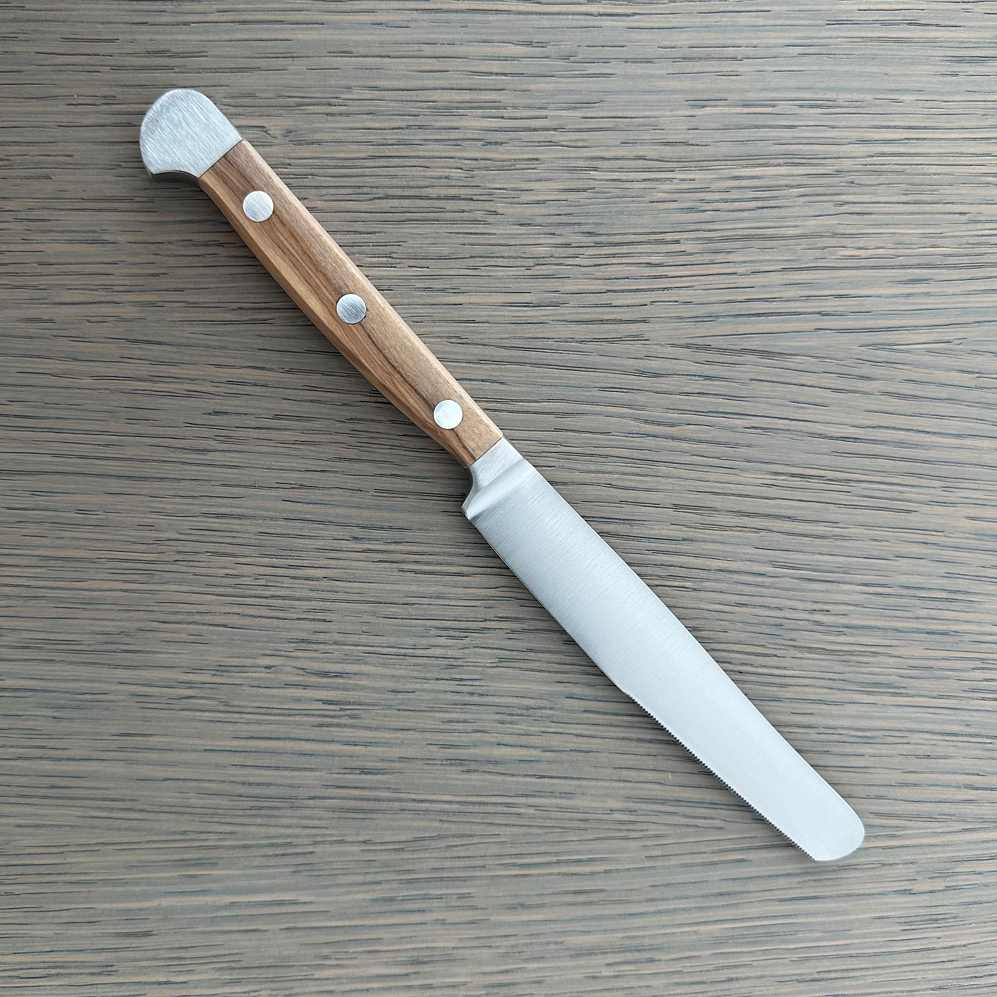 Gude Alpha Olive Series Forged Double Bolster Serrated Steak Knife 4-1/2-in, Olivewood Handle – Gude Shop USA
