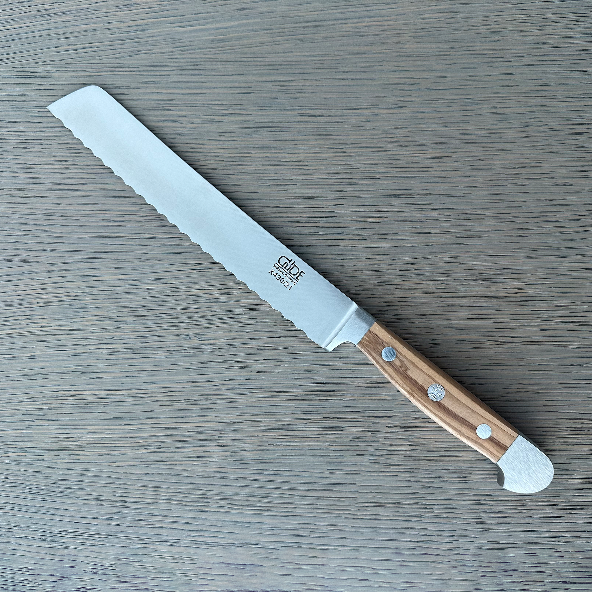 Gude Alpha Olive Series Forged Double Bolster Serrated Bread Knife 8-in, Olivewood Handle – Gude Shop USA