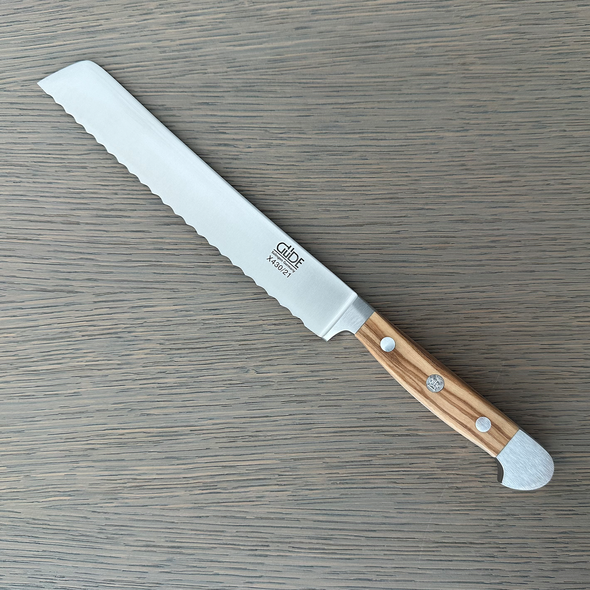 Gude Alpha Olive Series Forged Double Bolster Serrated Bread Knife 8-in, Olivewood Handle – Gude Shop USA