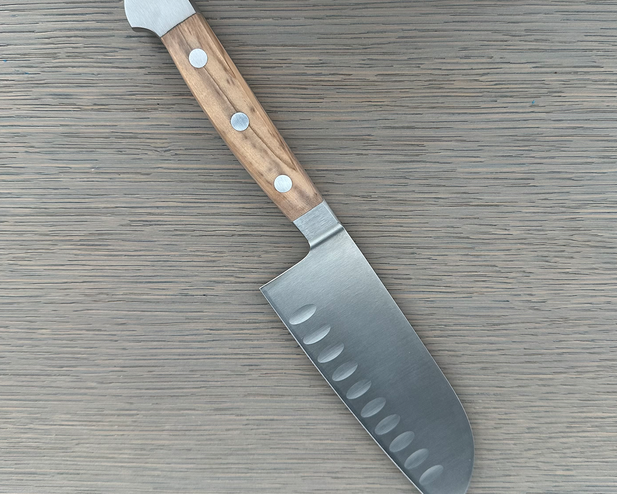 Gude Alpha Olive Series Forged Double Bolster Hollow Edge Santoku Knife 5-in, Olivewood Handle – Gude Shop USA