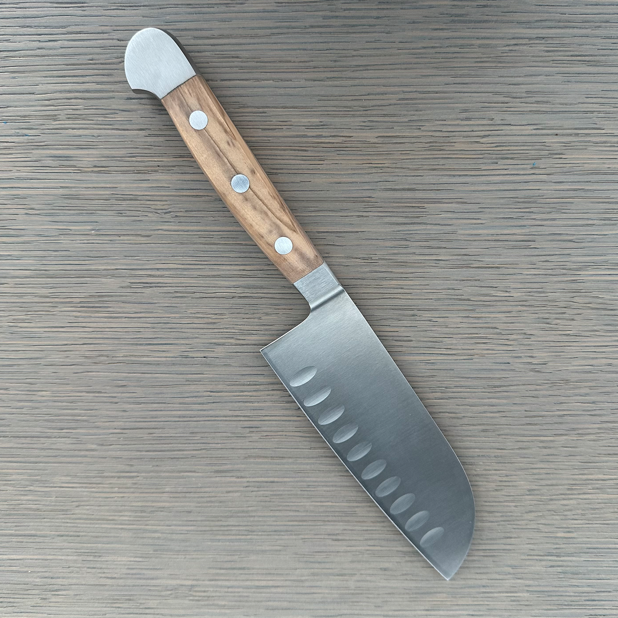 Gude Alpha Olive Series Forged Double Bolster Hollow Edge Santoku Knife 5-in, Olivewood Handle – Gude Shop USA