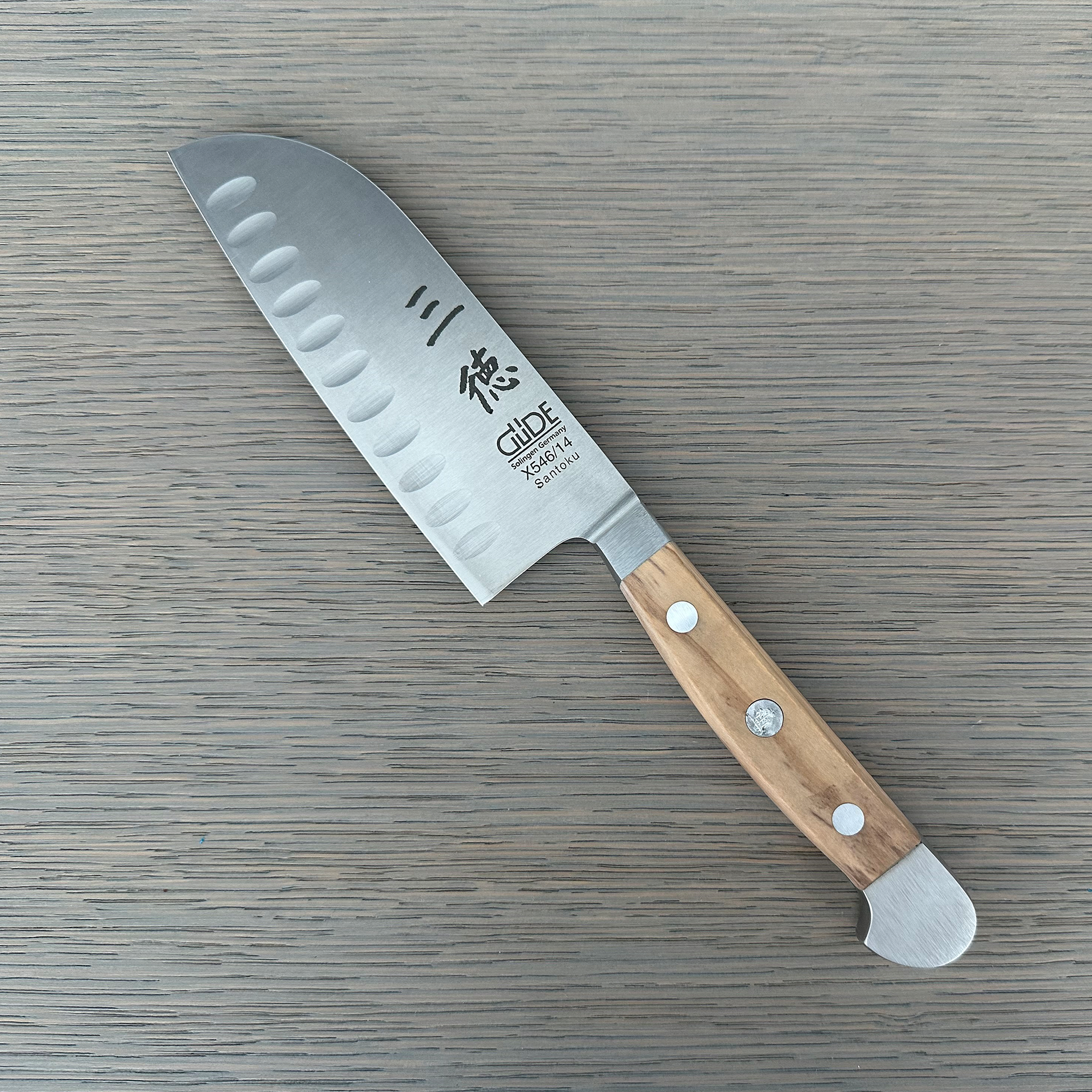 Gude Alpha Olive Series Forged Double Bolster Hollow Edge Santoku Knife 5-in, Olivewood Handle – Gude Shop USA