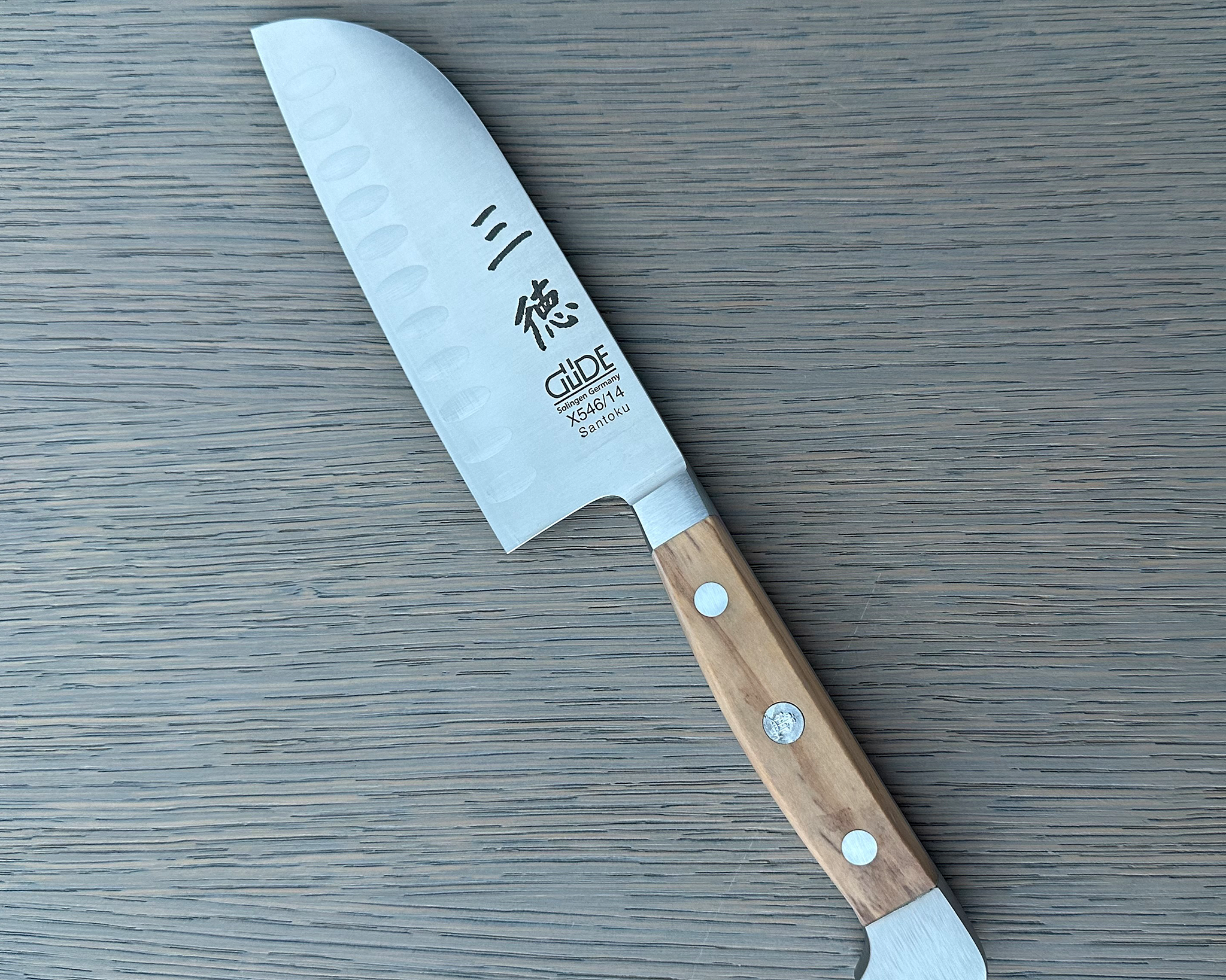 Gude Alpha Olive Series Forged Double Bolster Hollow Edge Santoku Knife 5-in, Olivewood Handle – Gude Shop USA