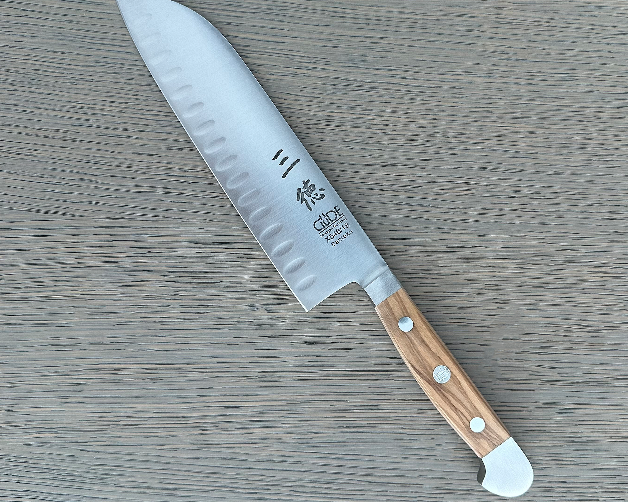 Gude Alpha Olive Series Forged Double Bolster Hollow Edge Santoku Knife 7-in, Olivewood Handle – Gude Shop USA