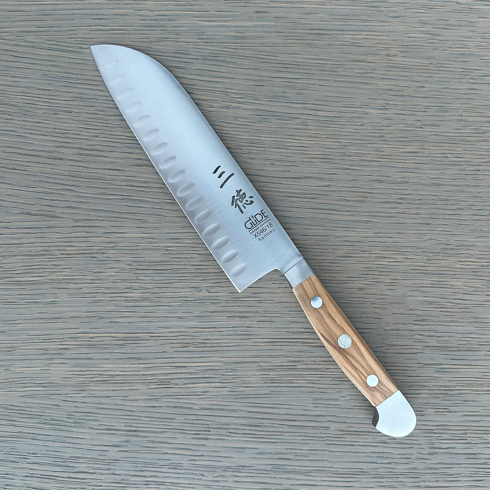 Gude Alpha Olive Series Forged Double Bolster Hollow Edge Santoku Knife 7-in, Olivewood Handle – Gude Shop USA