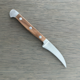 Güde Alpha Olive Series 2-inch bird's beak knife with olivewood handle