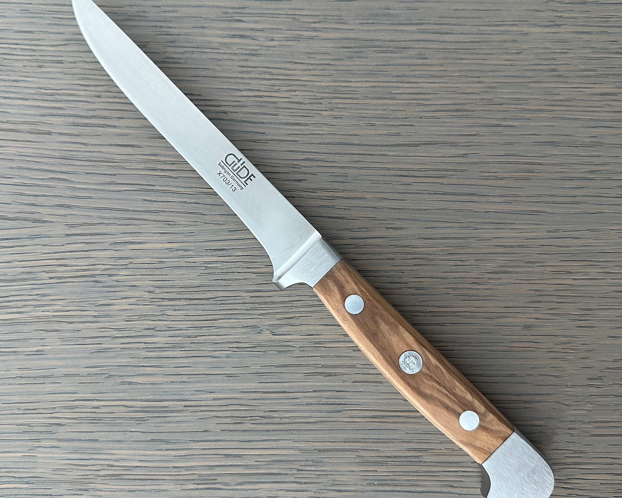Gude Alpha Olive Series Forged Double Bolster Flexible Boning Knife 5-in, Olivewood Handle – Gude Shop USA