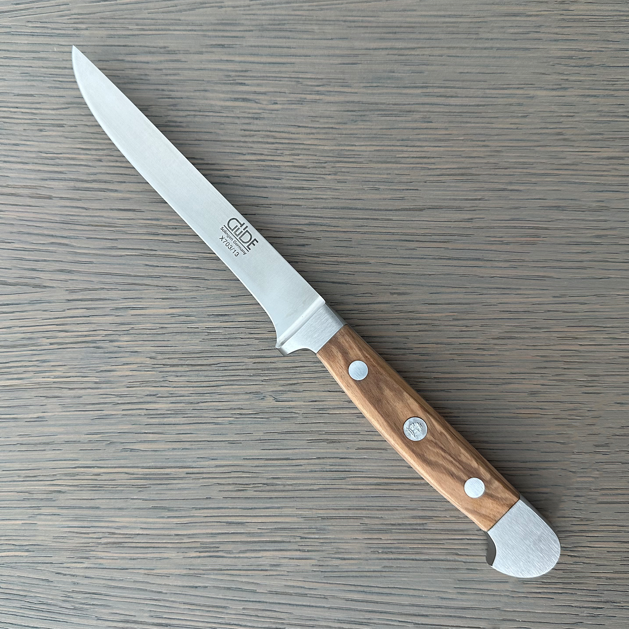 Gude Alpha Olive Series Forged Double Bolster Flexible Boning Knife 5-in, Olivewood Handle – Gude Shop USA