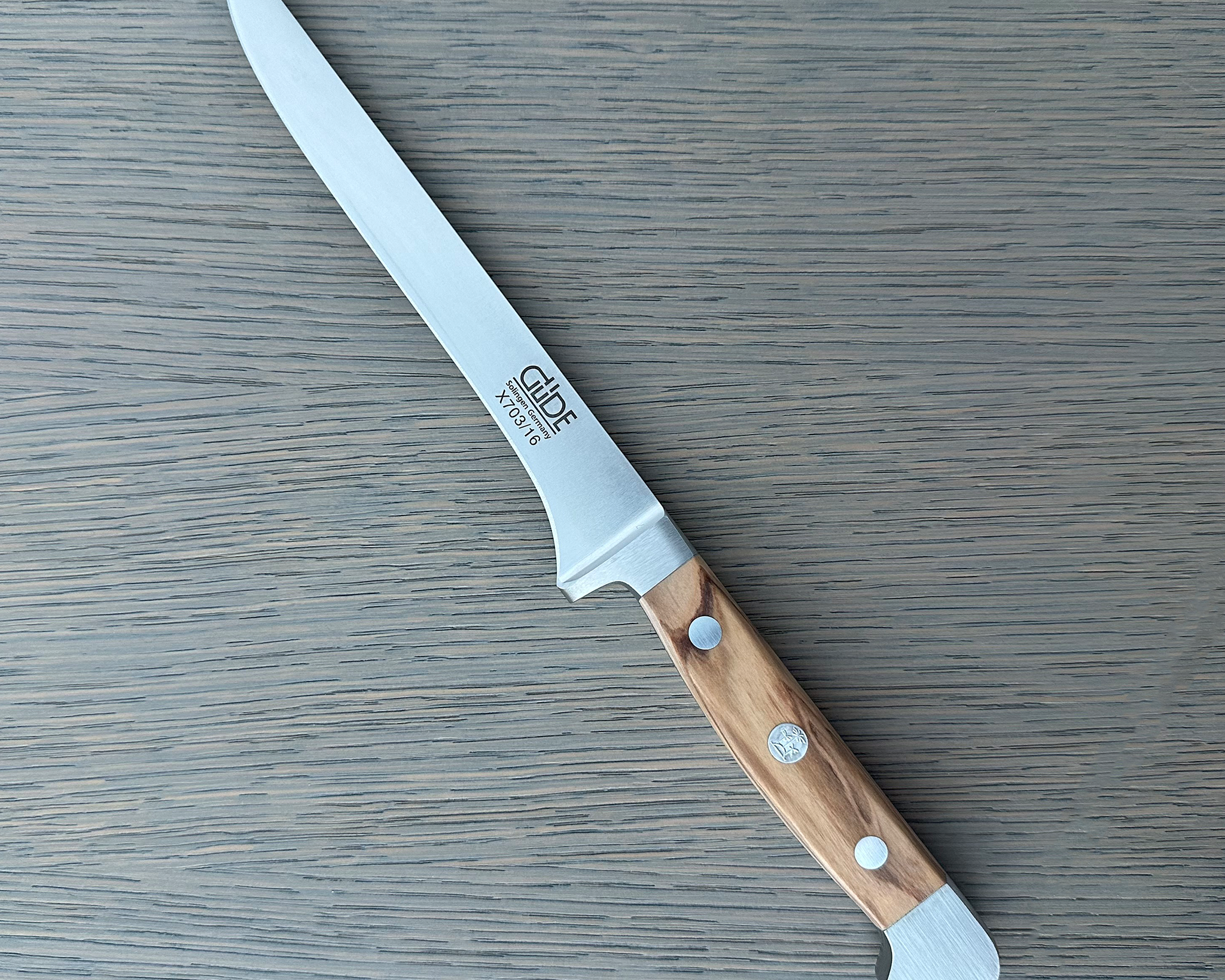 Gude Alpha Olive Series Forged Double Bolster Boning Knife 6-in, Olivewood Handle – Gude Shop USA
