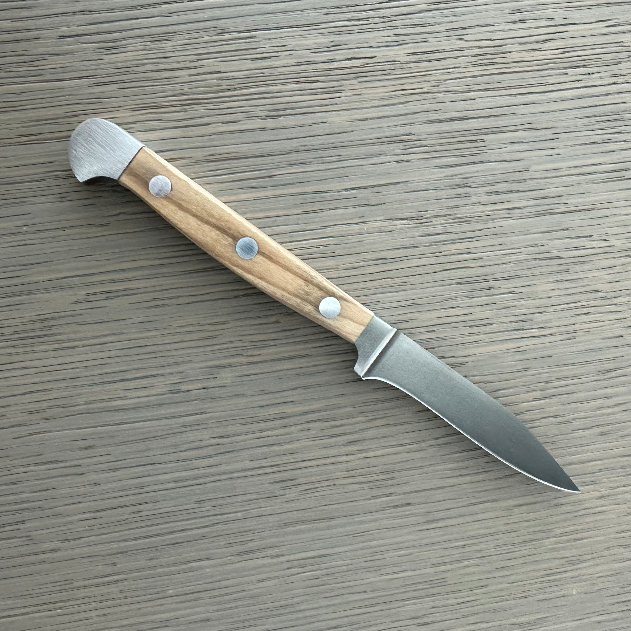 Güde Alpha Olive Series 3-inch sharp point paring knife with olivewood handle