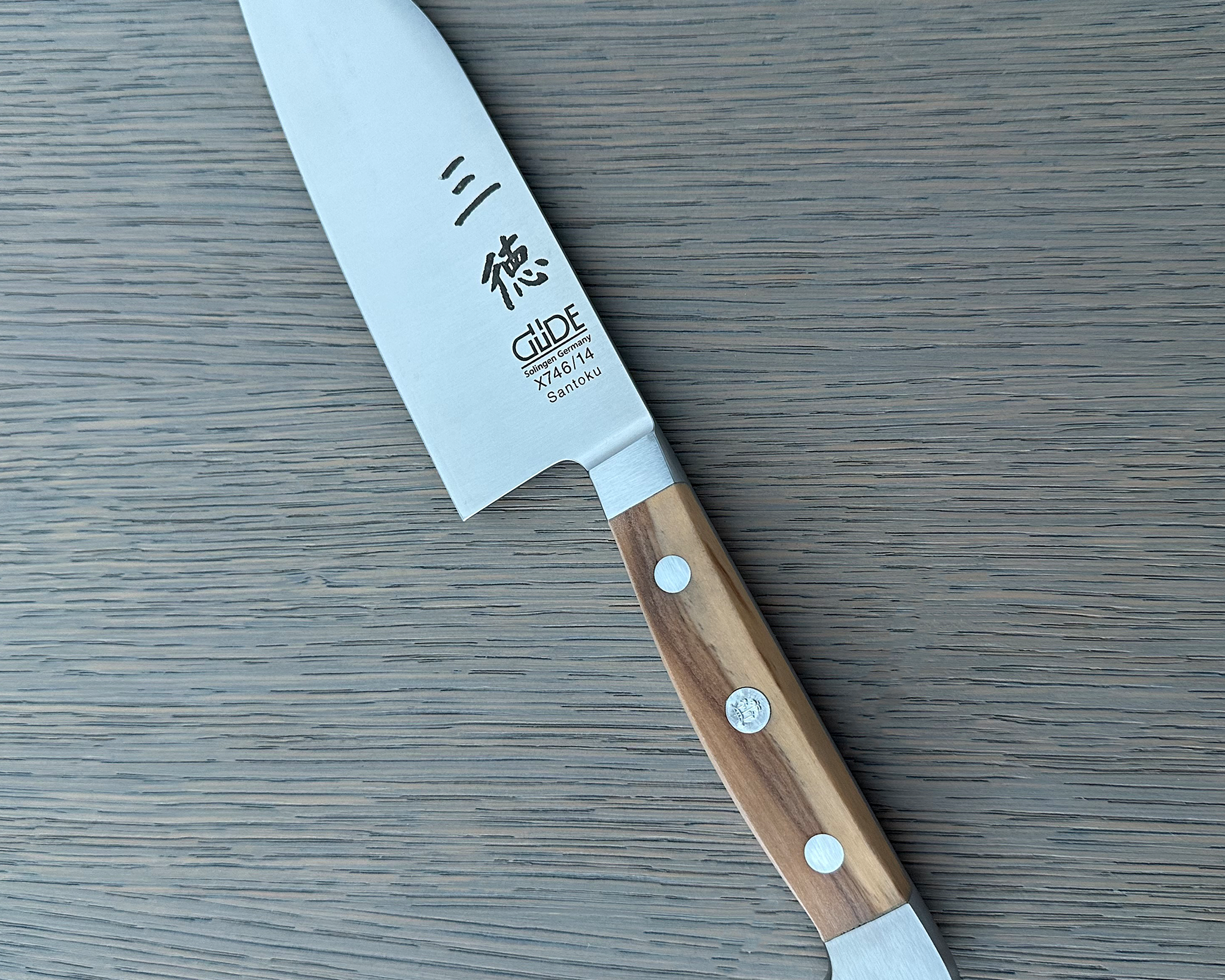 Gude Alpha Olive Series Forged Double Bolster Santoku Knife 5-in, Olivewood Handle – Gude Shop USA