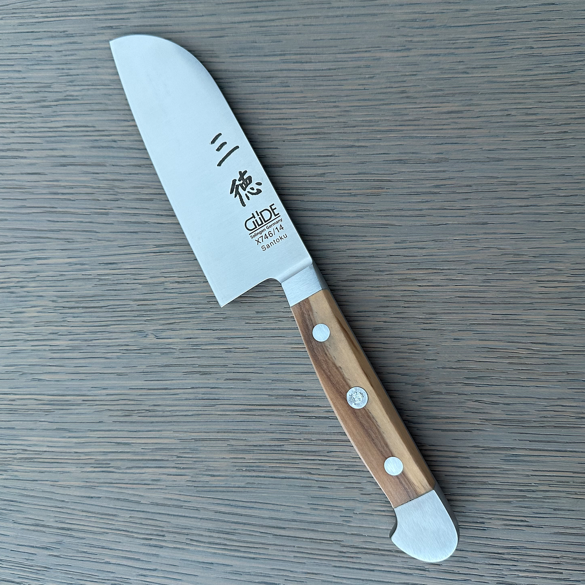 Gude Alpha Olive Series Forged Double Bolster Santoku Knife 5-in, Olivewood Handle – Gude Shop USA