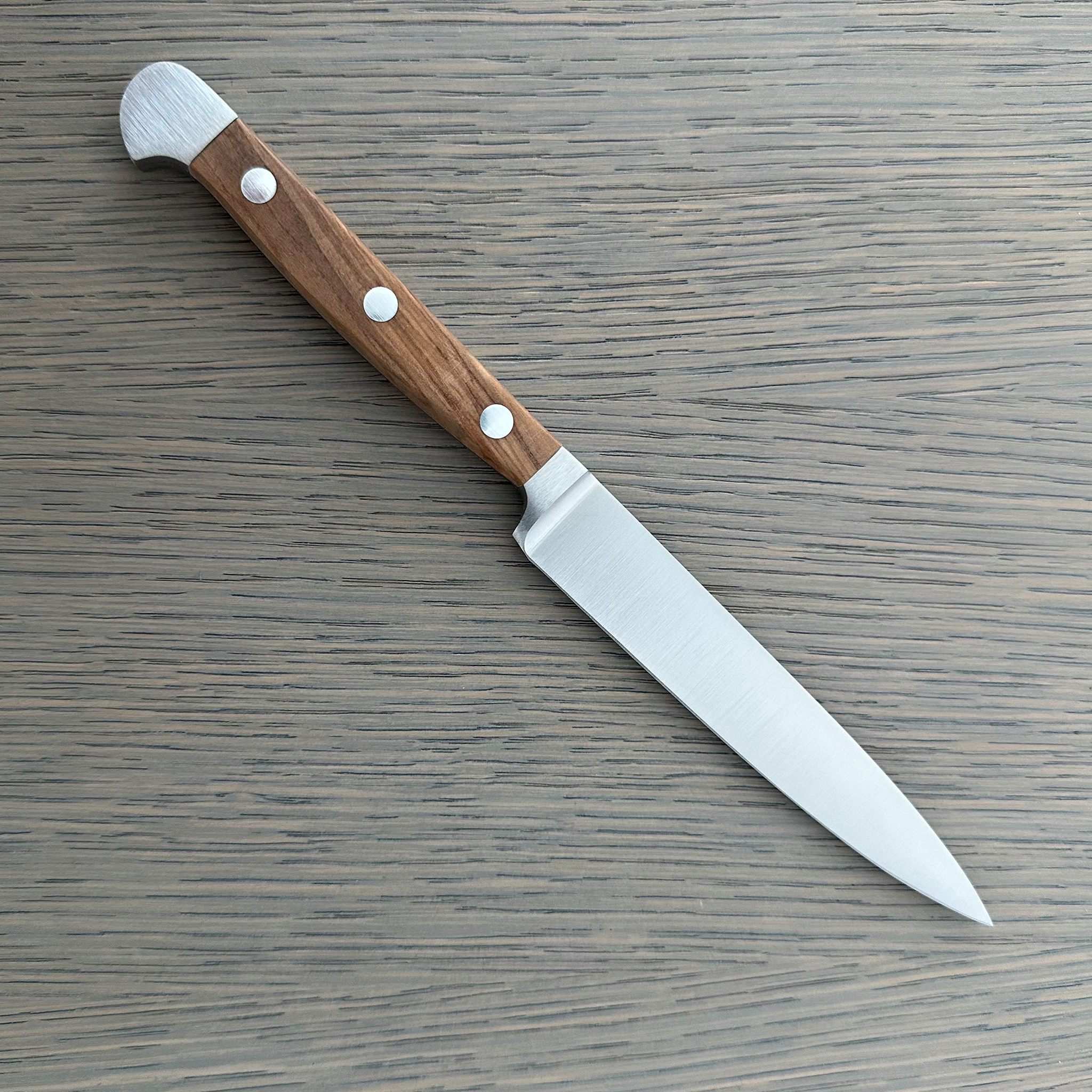 Güde Alpha Olive Series 5-inch Utility Knife with a forged blade and olivewood handle