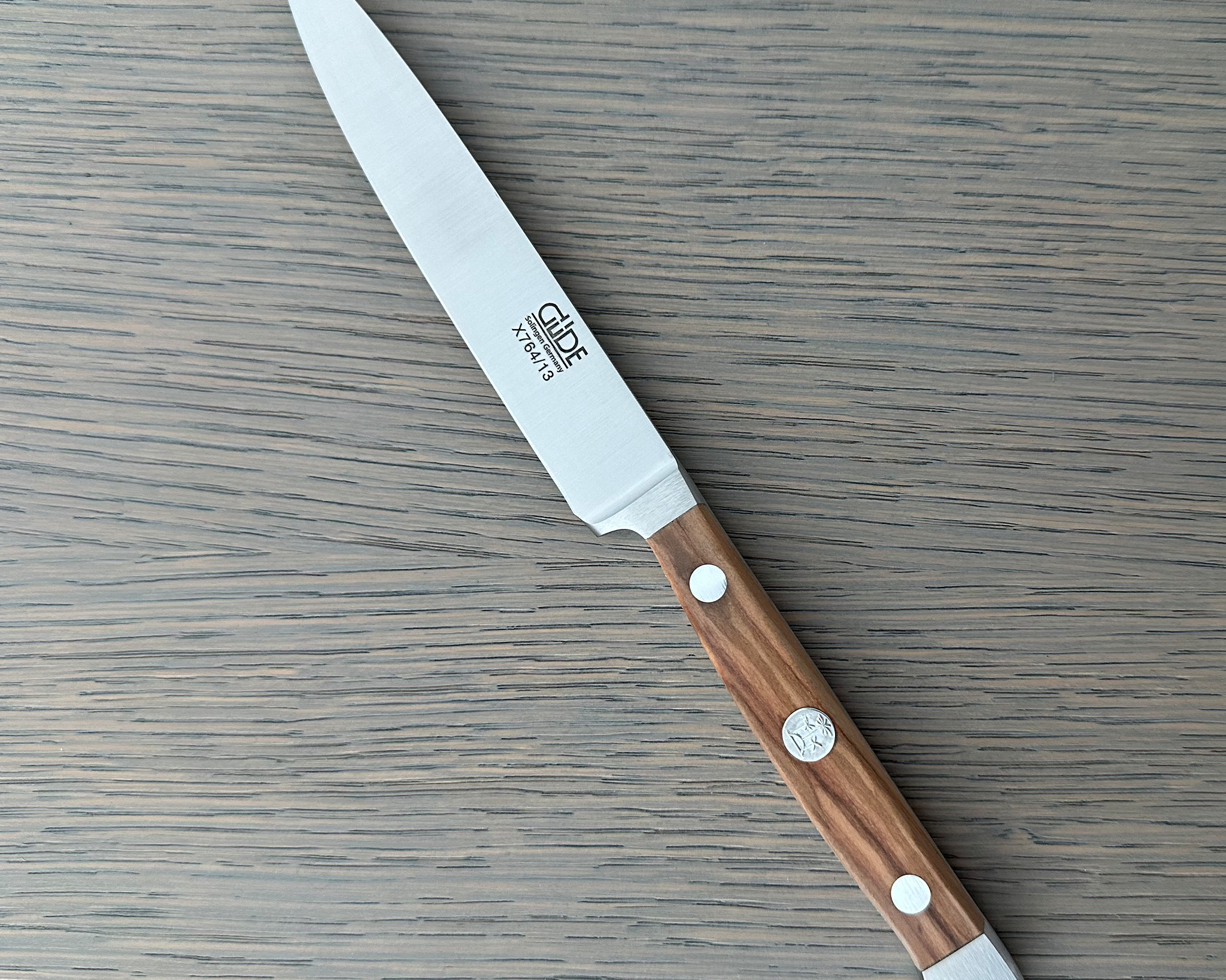 Güde Alpha Olive Utility Knife 5-in, model X764/13, with hand-wash olive wood handle