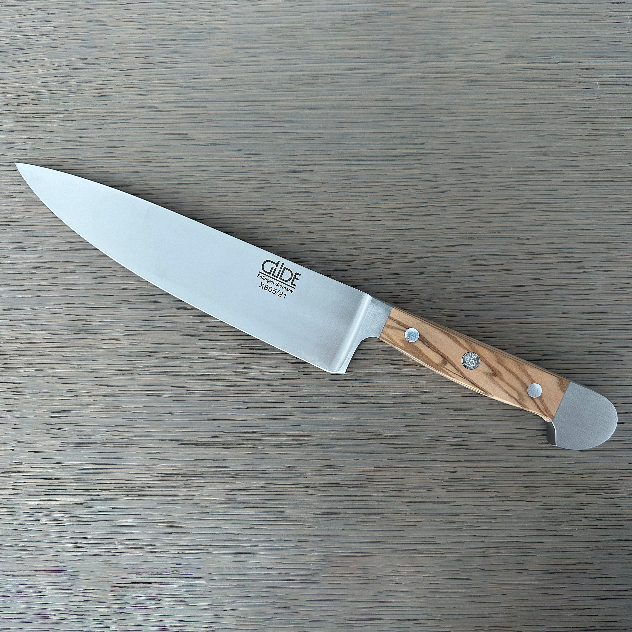 Gude Alpha Olive Series Forged Double Bolster Chef's Knife 8-in, Olivewood Handle – Gude Shop USA