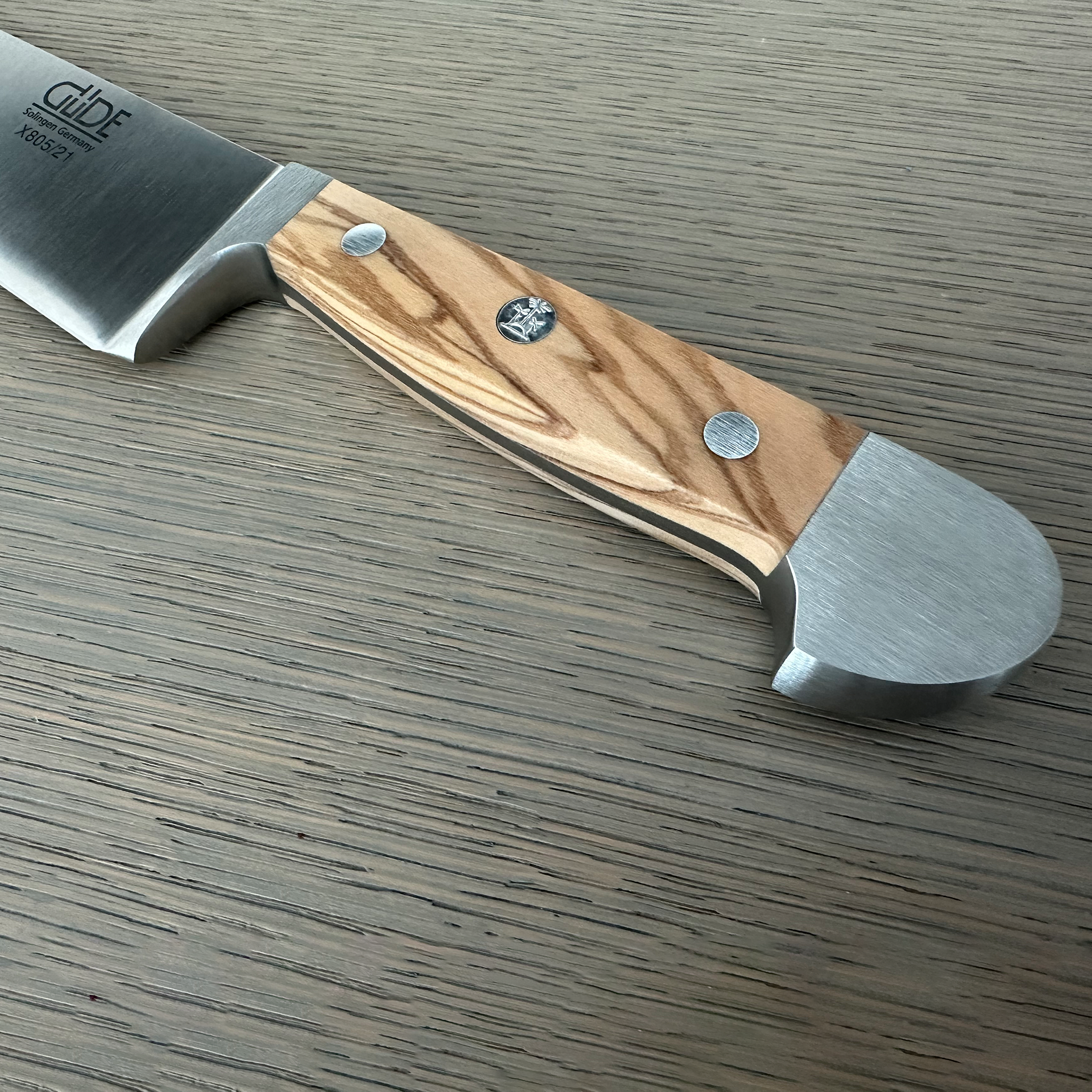 Gude Alpha Olive Series Forged Double Bolster Chef's Knife 8-in, Olivewood Handle – Gude Shop USA