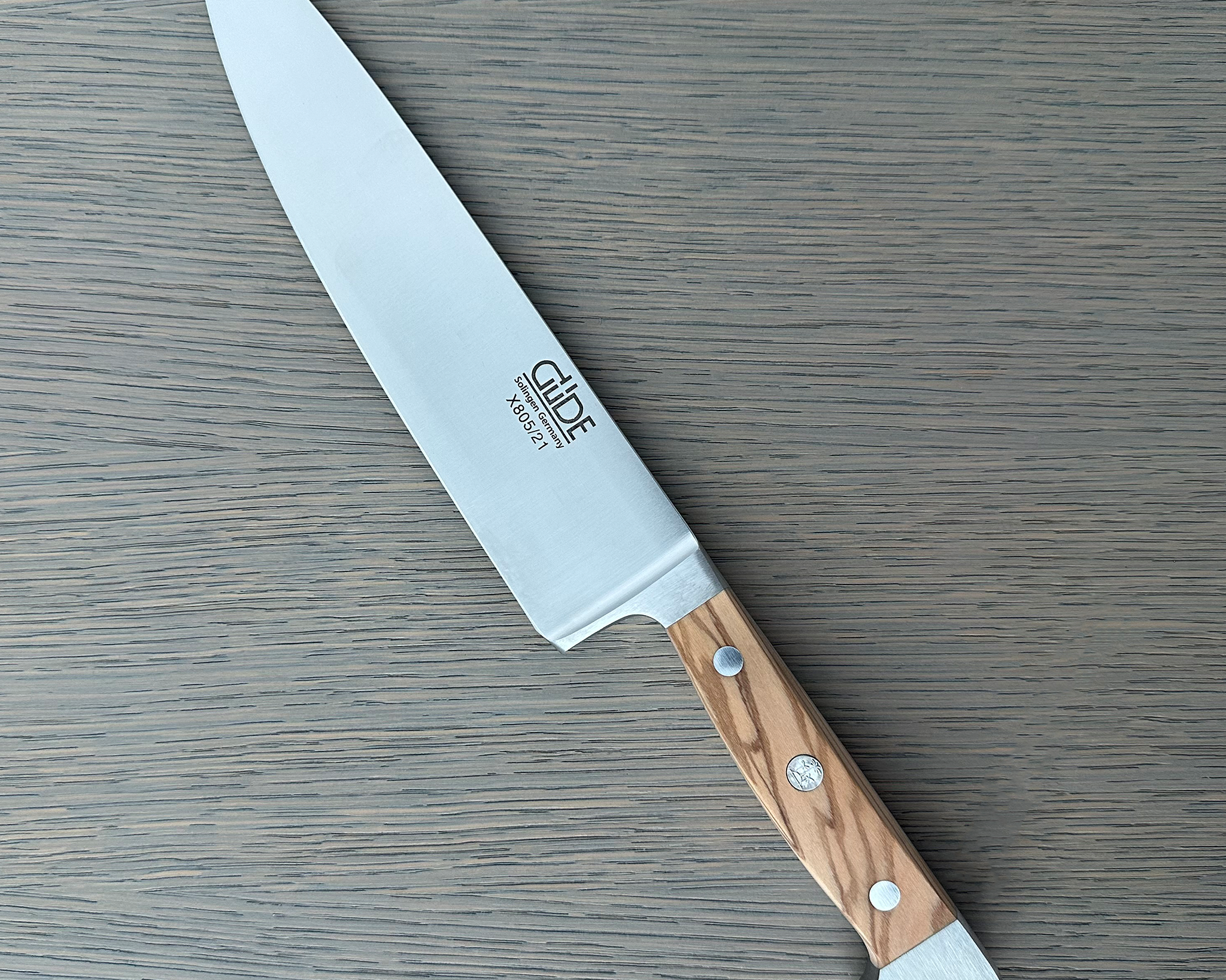 Gude Alpha Olive Series Forged Double Bolster Chef's Knife 8-in, Olivewood Handle – Gude Shop USA