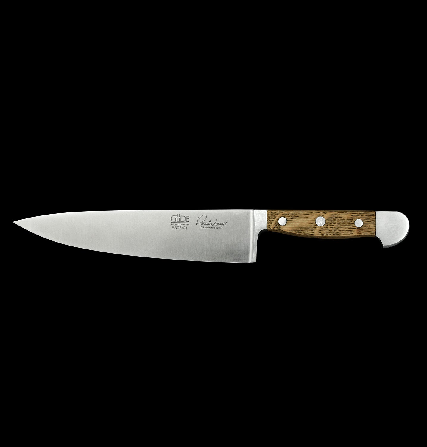 Gude Alpha Barrel Oak Series Forged Double Bolster Chef's Knife 8", Oakwood Handle - GuedeUSA