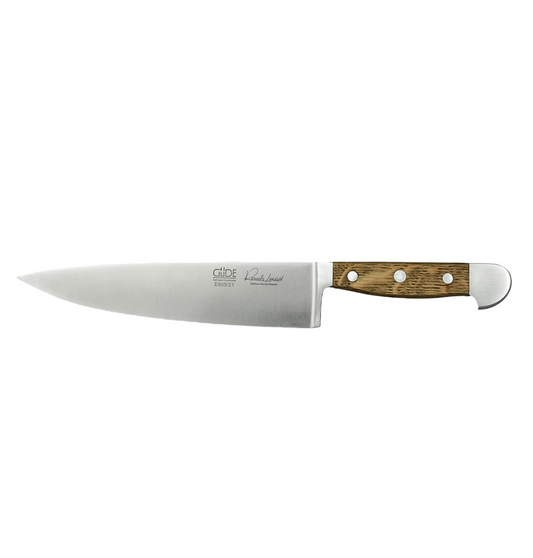 Gude Alpha Barrel Oak Series Forged Double Bolster Chef's Knife 8-in, Oak Wood Handle